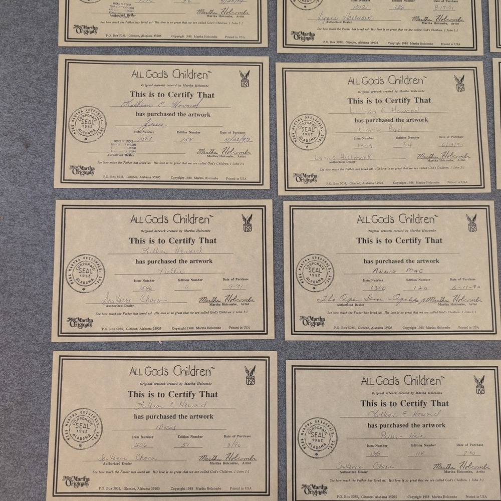 Lot of 20 All God's Children Martha Holcombe Certificates of Authenticity COA - Picture 3 of 5